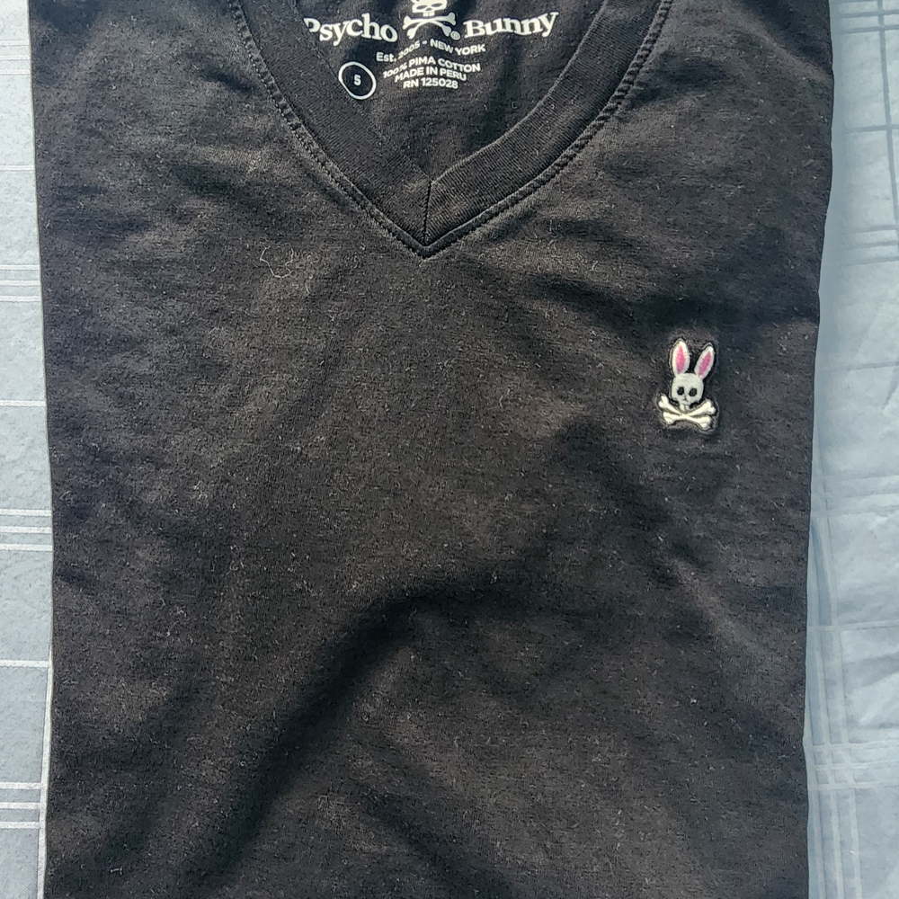 Psycho Bunny Black V-Neck Tee with Logo